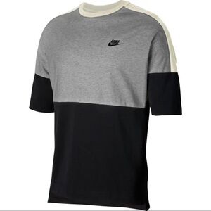 NIKE MEN'S NSW SHORT SLEEVE JERSEY T-SHIRT GREY BLACK COLOURBLOCK NEW BNWT RETRO